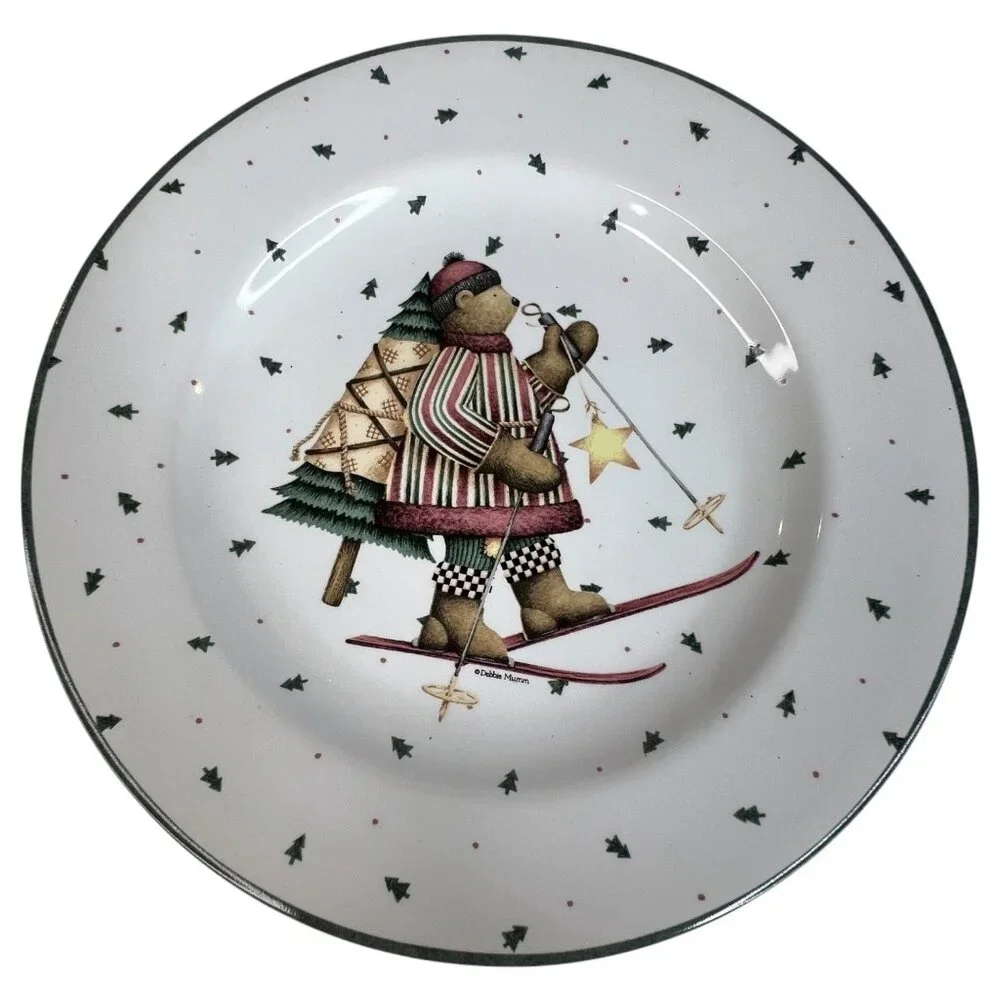 Set Of 4 Sakura Debbie Mumm Sledding Characters Ceramic Salad Plates 8.25 Skiing